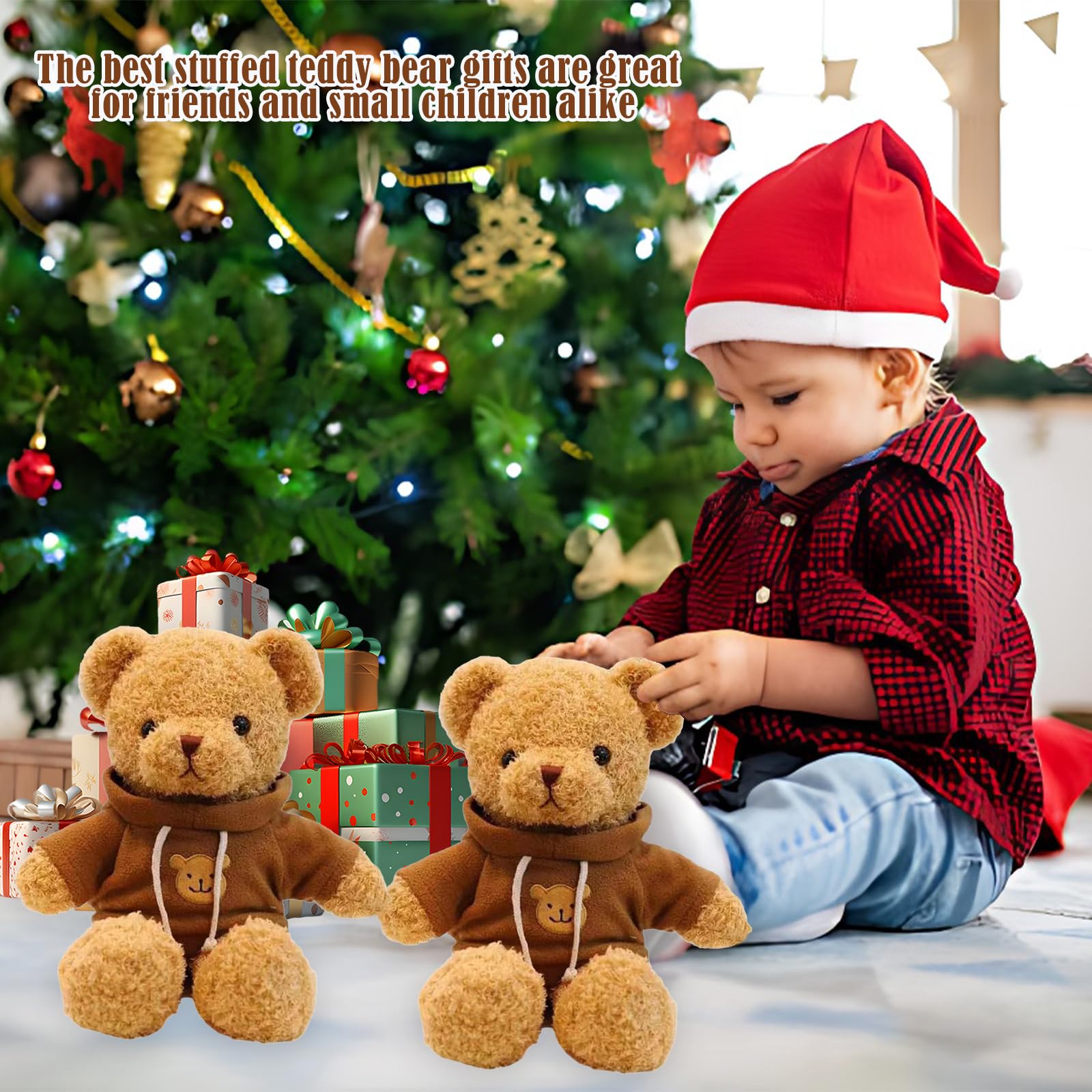 AUCOOMA Teddy Bear child hugging scene demonstrates comforting companion potential.