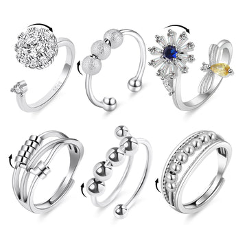 Aucuu 6-piece anxiety ring set with cubic zirconia, durable and hypoallergenic.
