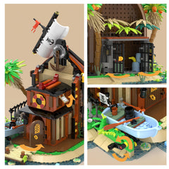 Audaxly pirate small boat docked beside the wreck enhances display and play.