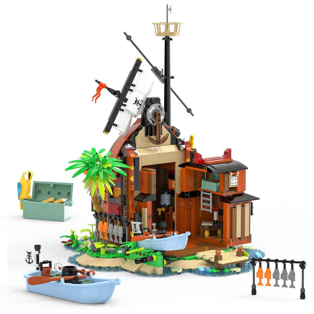 Audaxly pirate shipwreck at a dramatic 90-degree tilt with visible bow and portholes.