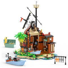 Audaxly pirate shipwreck at a dramatic 90-degree tilt with visible bow and portholes.