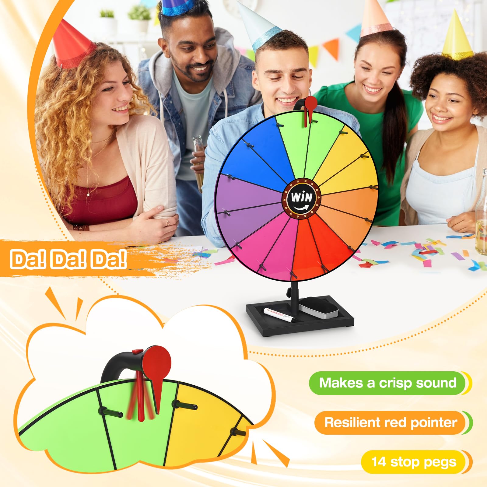 AugFir 18-inch prize wheel stand delivers crisp spins during events.
