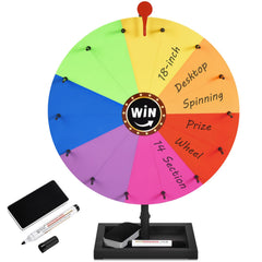 AugFir 18-inch tabletop prize wheel with stand and storage base for stable, clutter-free setup.