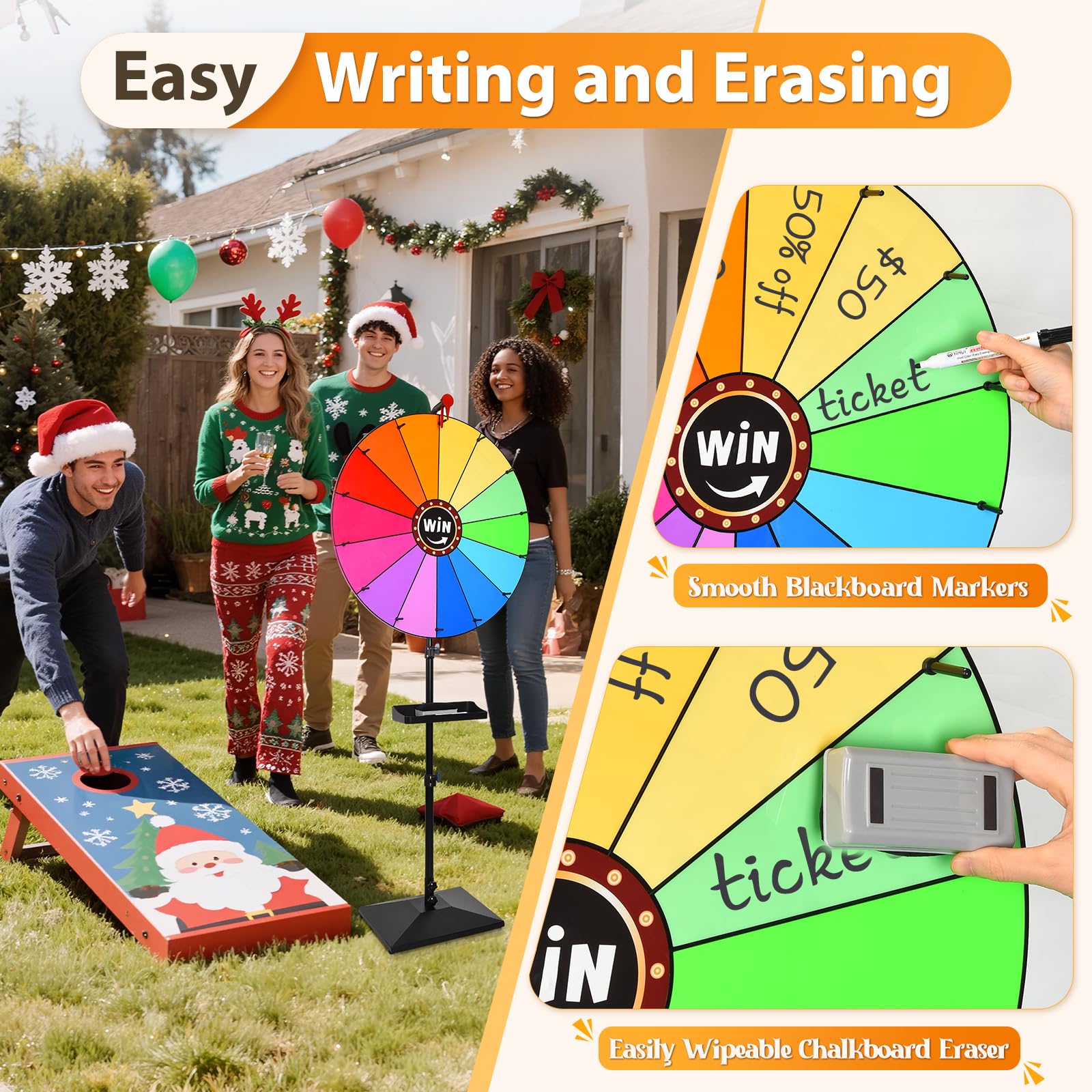 AugFir prize wheel red pointer provides precise stopping cues.