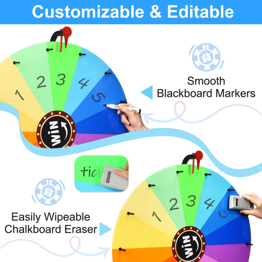 AugFir prize wheel stand showing adjustable height feature for diverse venues