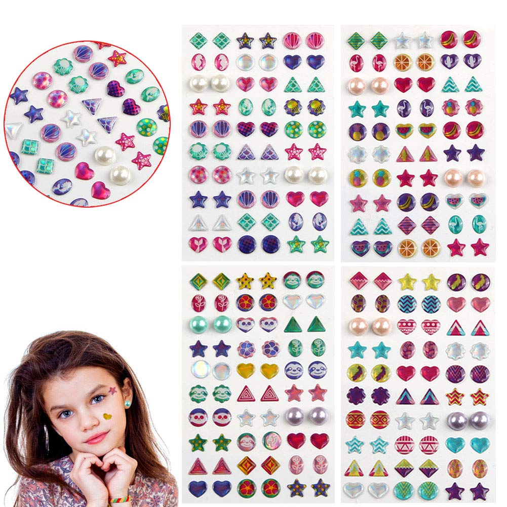 Augsun 240pc sticker earrings pack showcases glittery 3D gems for DIY outfits.