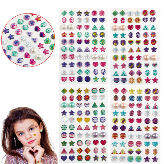 Augsun 240pc sticker earrings pack showcases glittery 3D gems for DIY outfits.