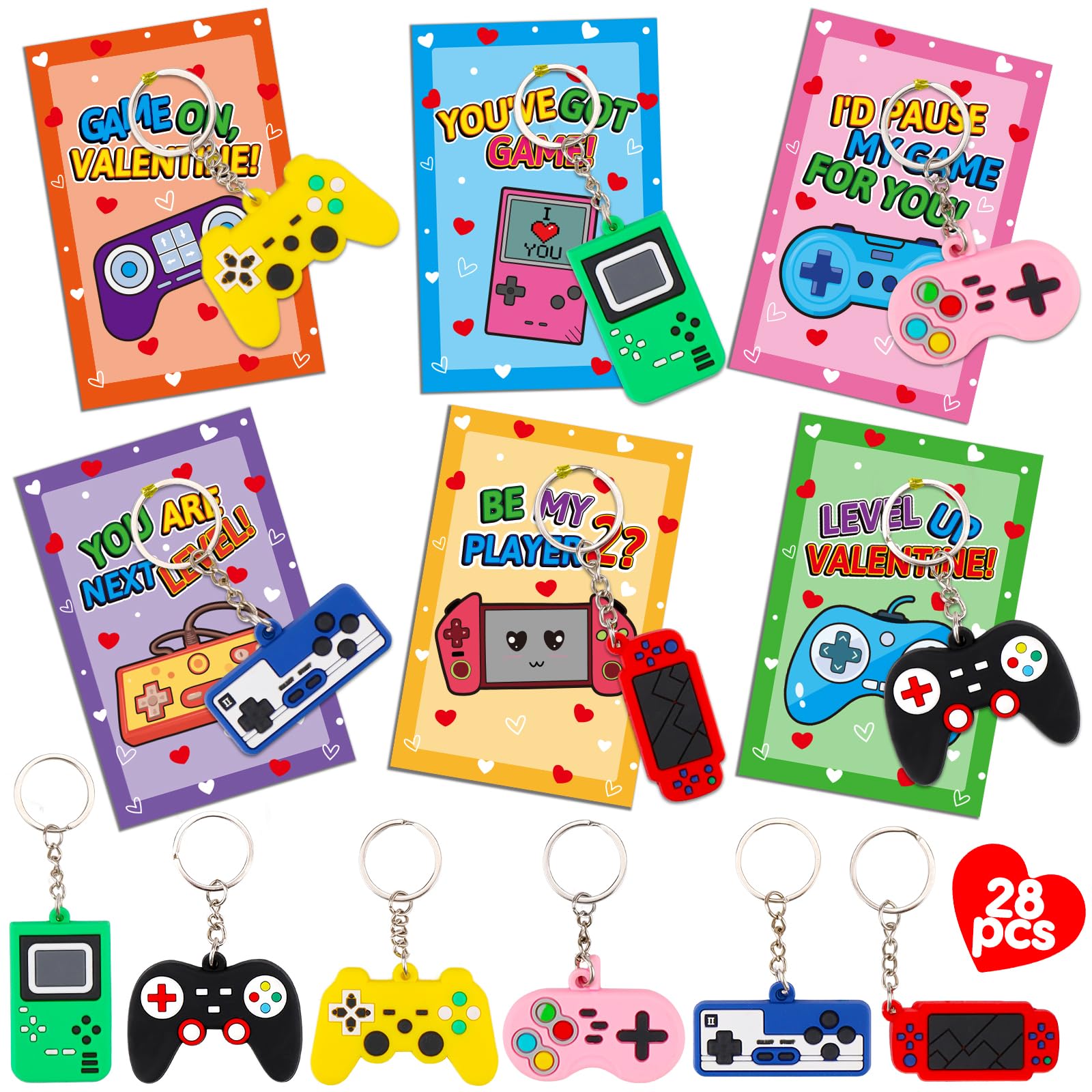 AugToy 28-pack video game keychains with valentines cards for classroom gifts