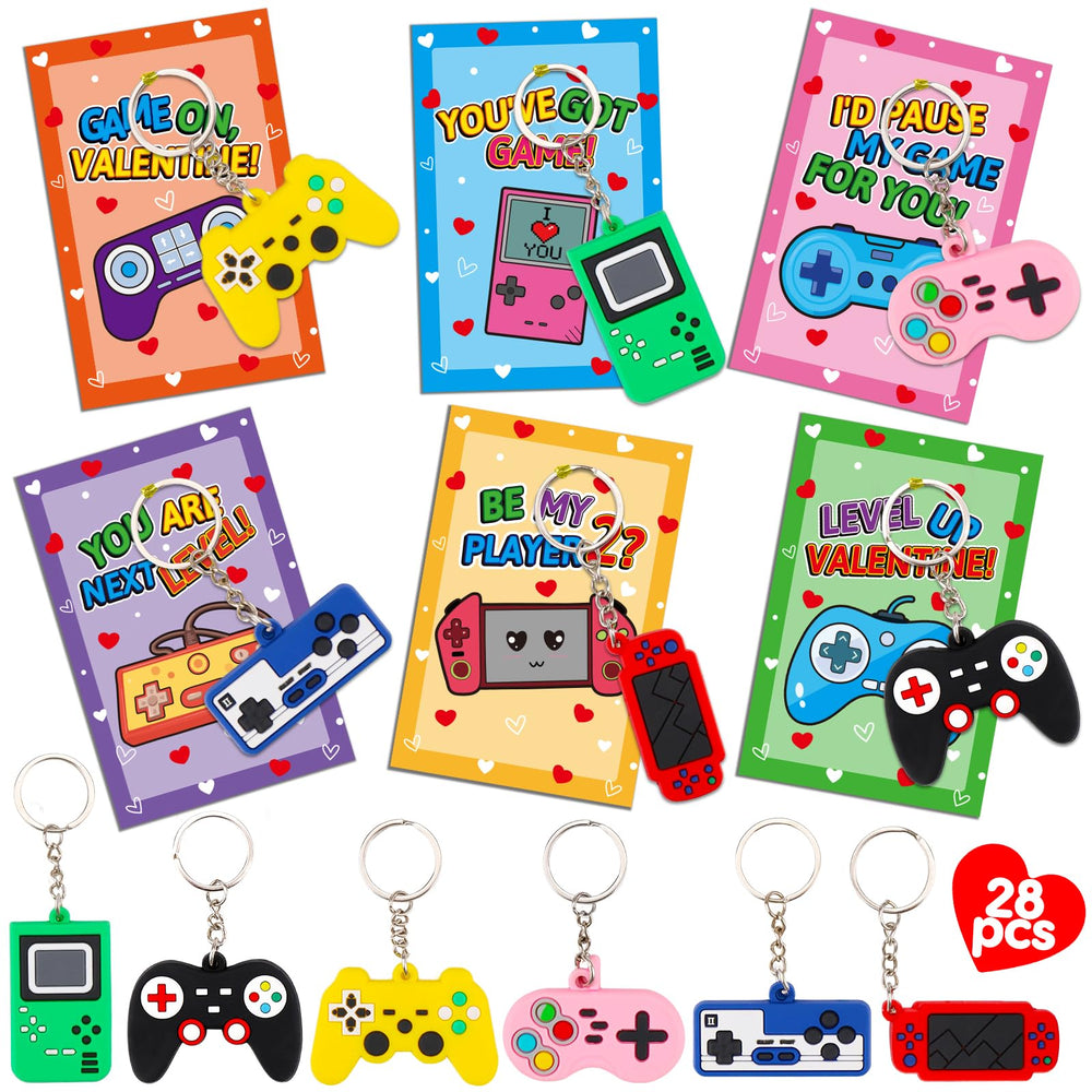AugToy 28-pack video game keychains with valentines cards for classroom gifts