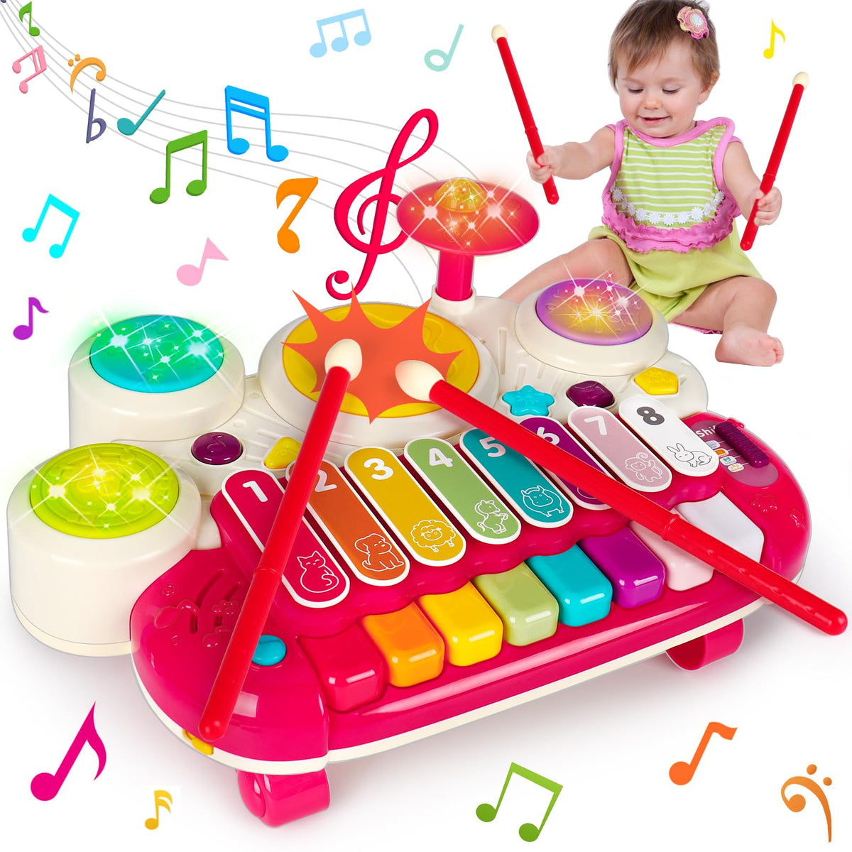 AugToy 3-in-1 musical toy piano invites early rhythm for toddlers.