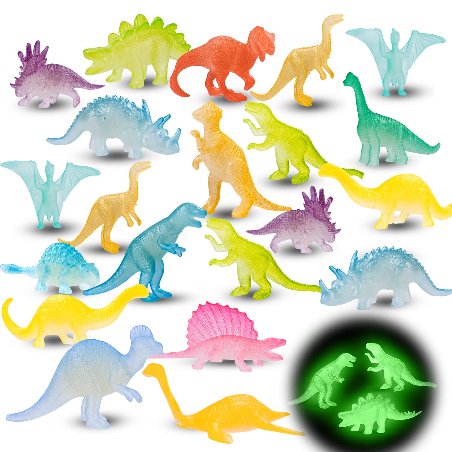 AugToy 48pcs glow-dinosaurs collection glows brightly for party favors and imaginative play.