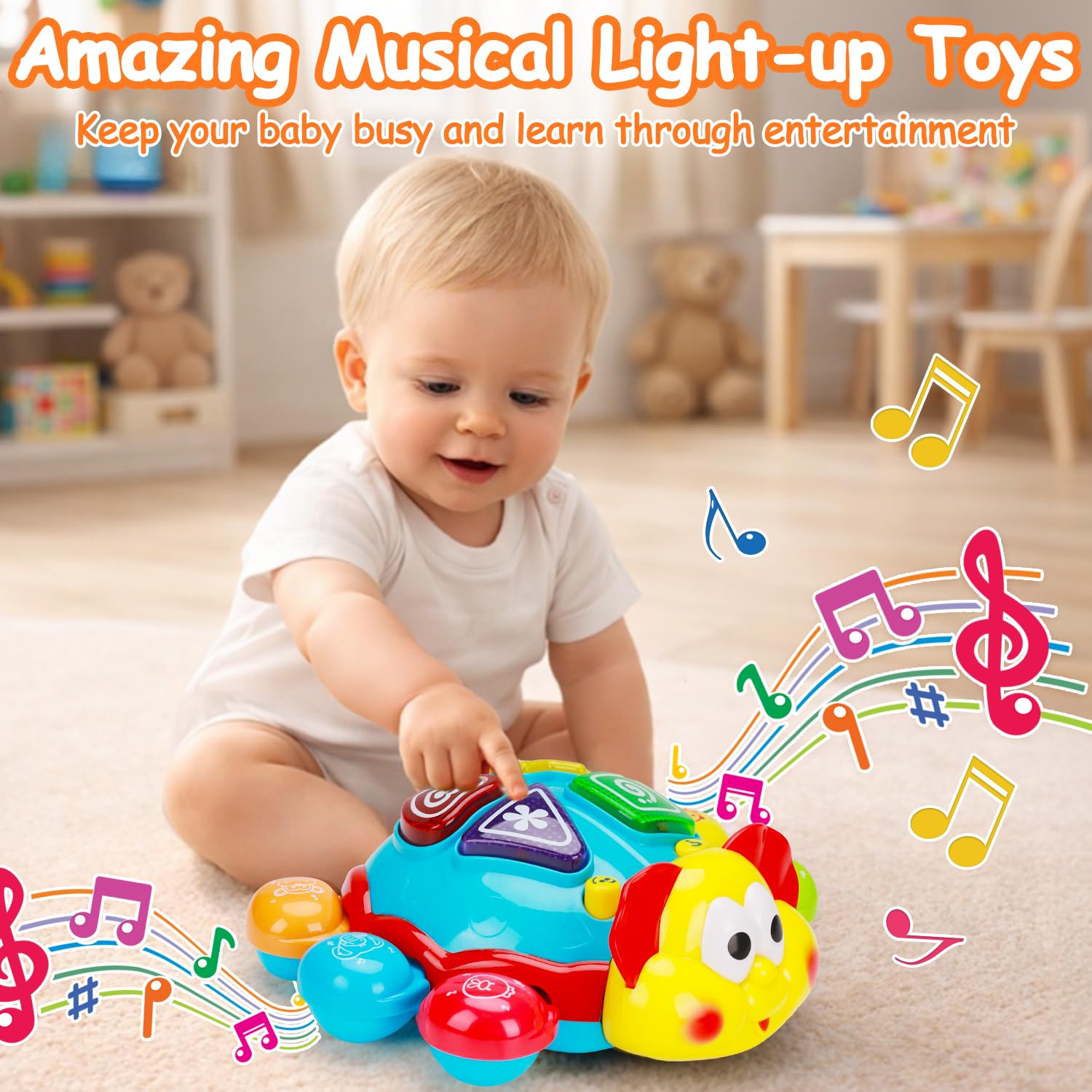 AugToy baby tummy time toy with ladybug motivates neck muscle exercise during tummy time