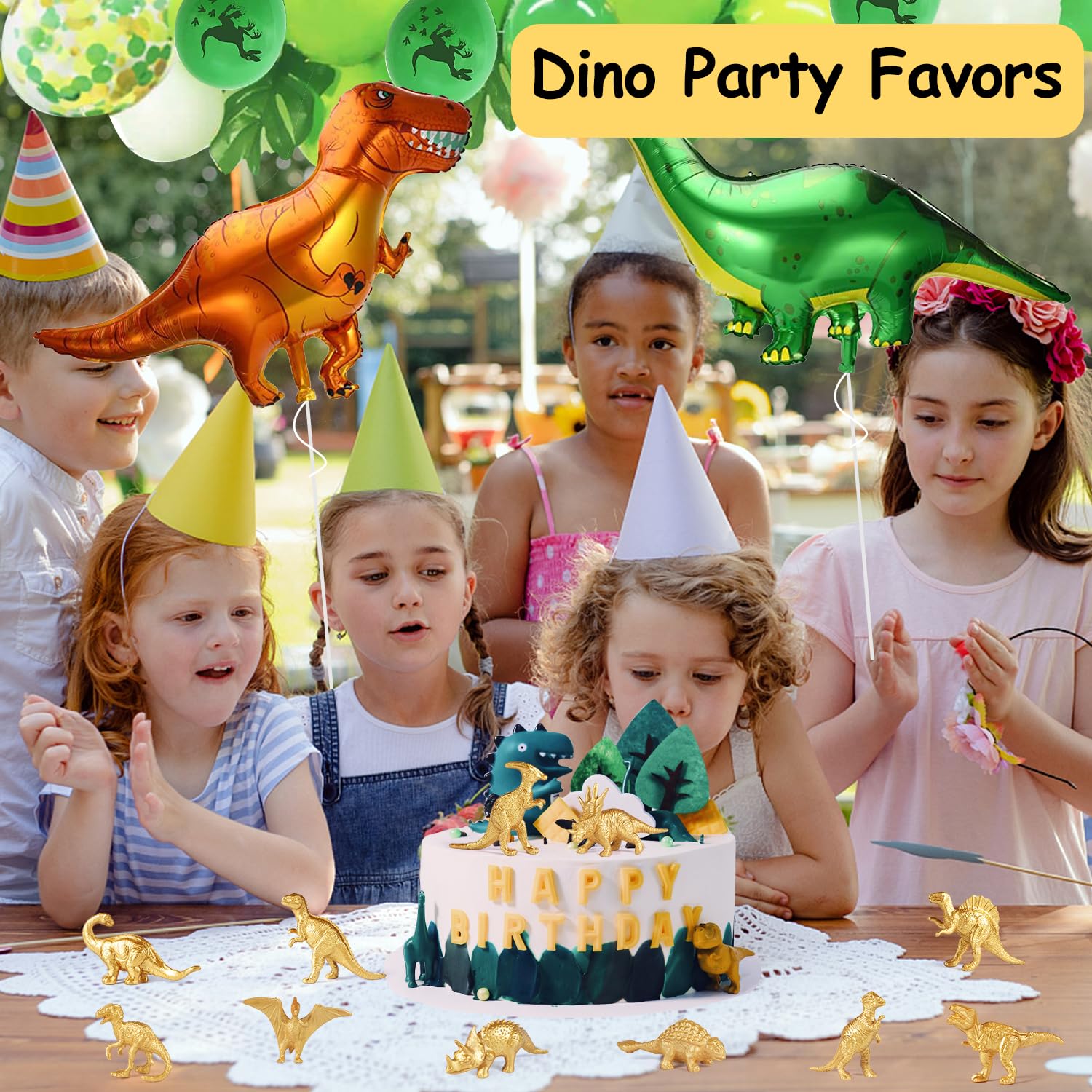 AugToy gold dino cupcake toppers in this set enhance treats and kid-friendly celebrations.