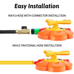 AugToy kids sprinkler with adjustable nozzles for age-appropriate water height.