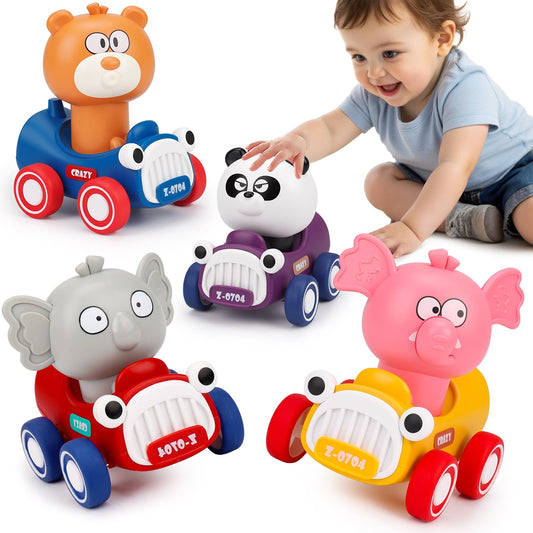 AugToy Press and Go bear car for toddlers promotes fine motor skills through push and chase play.