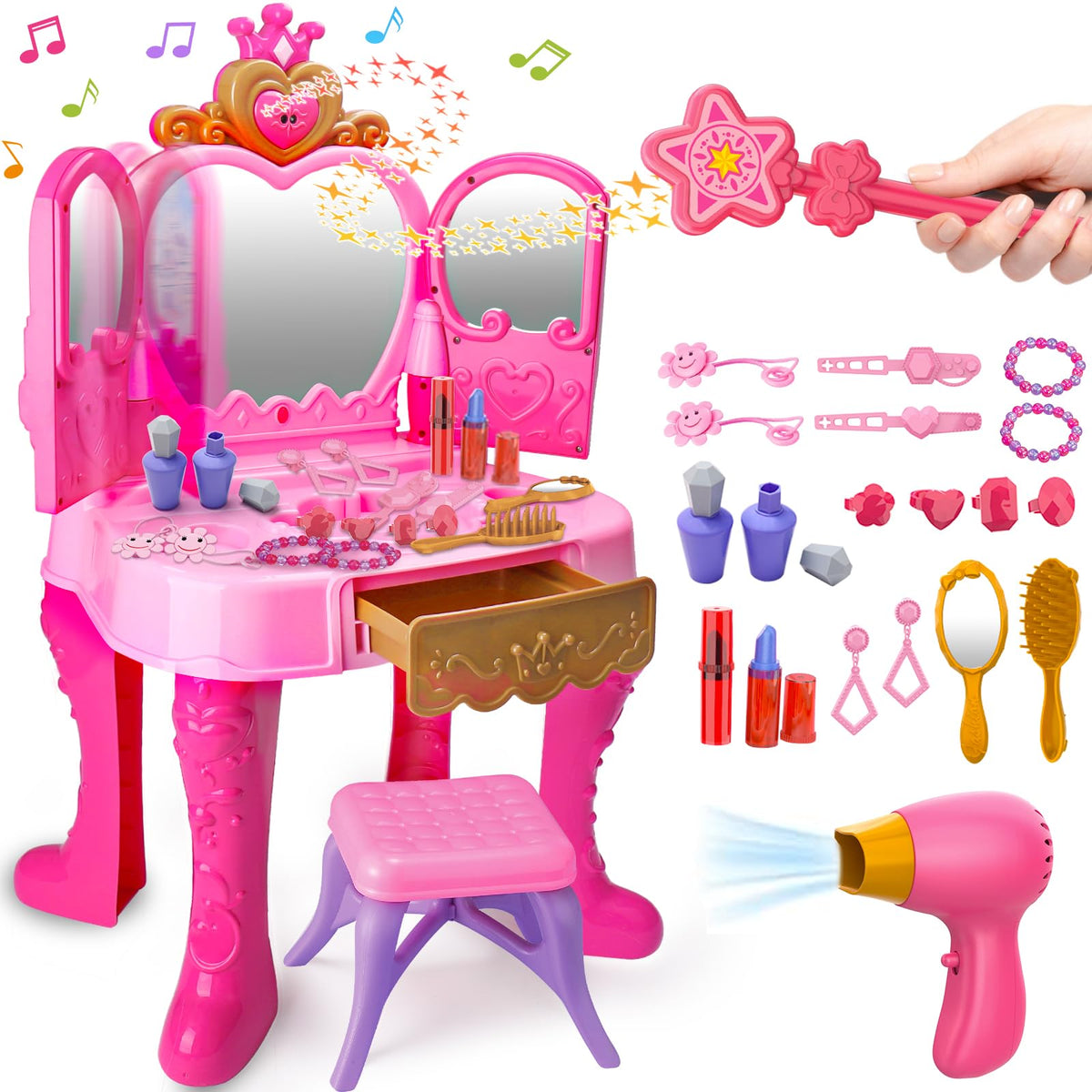 AugToy toddler vanity table with mirror for pretend play and skills development.