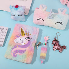 Auidy 6TXD unicorn plush purse complements the diary set with a cute storage touch.