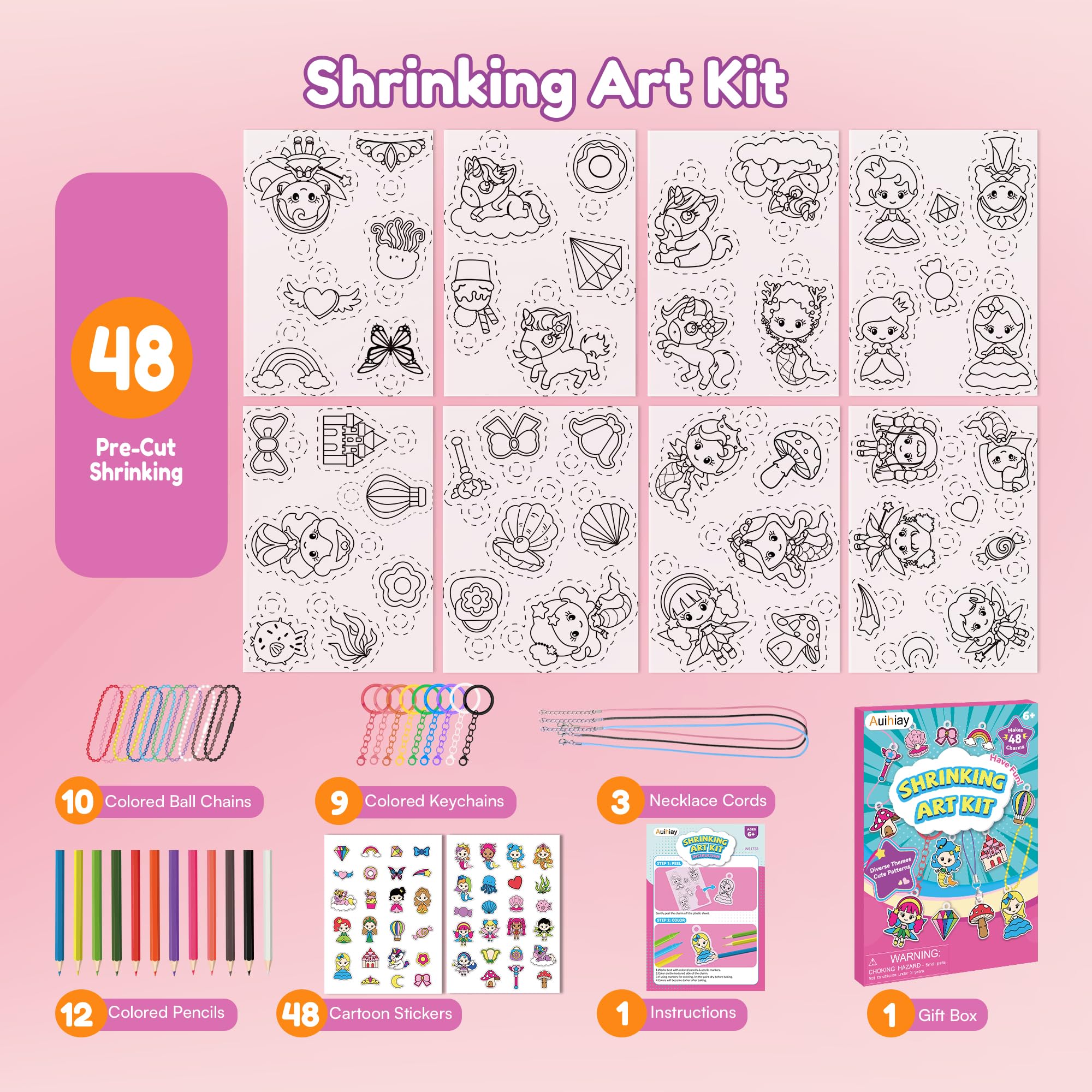 Auihiay Shrinking Art Kit pre-cut sheets — mess-free start for kids' crafts