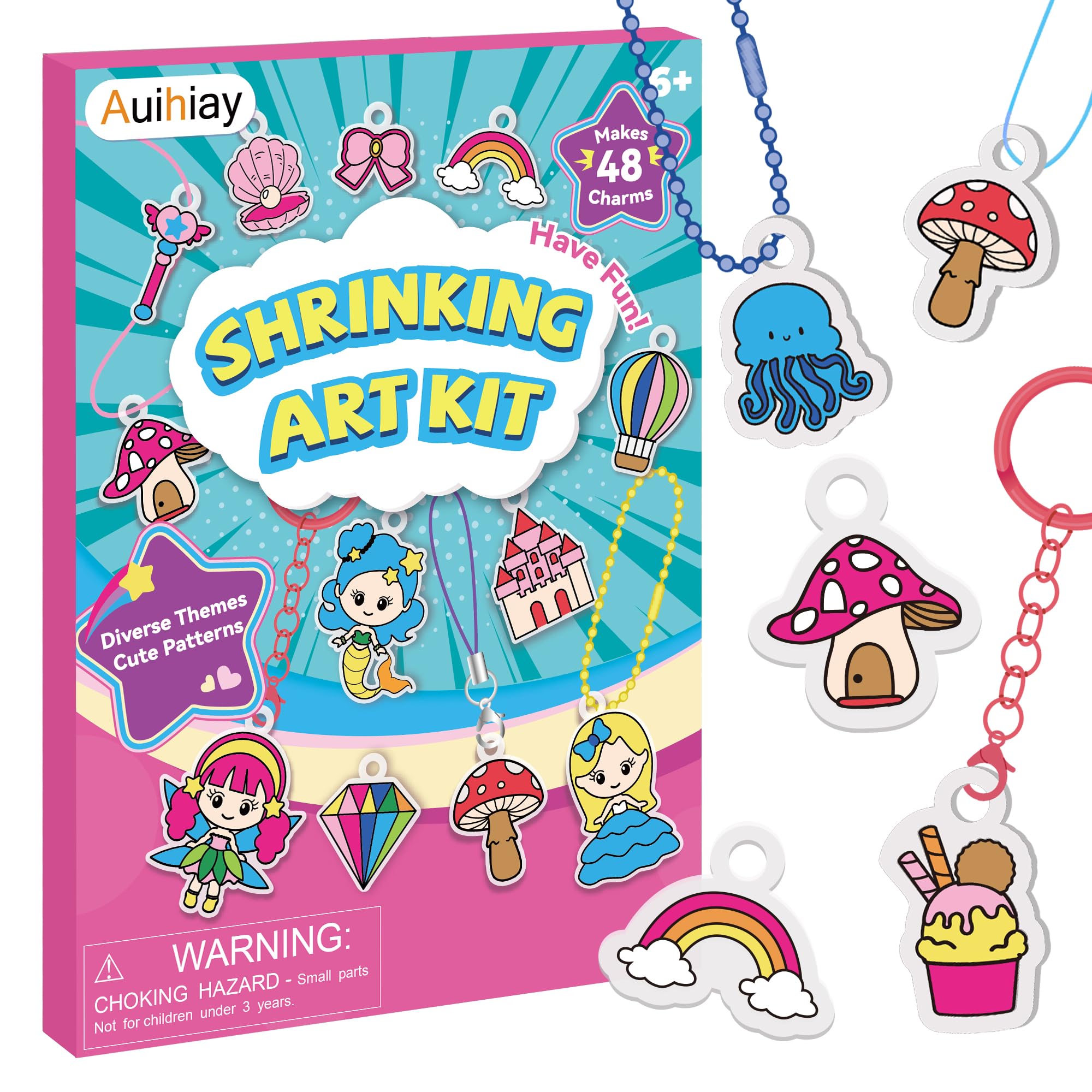 Auihiay DIY Shrinking Art Kit unicorn charms — whimsical backpack decor and safe crafting