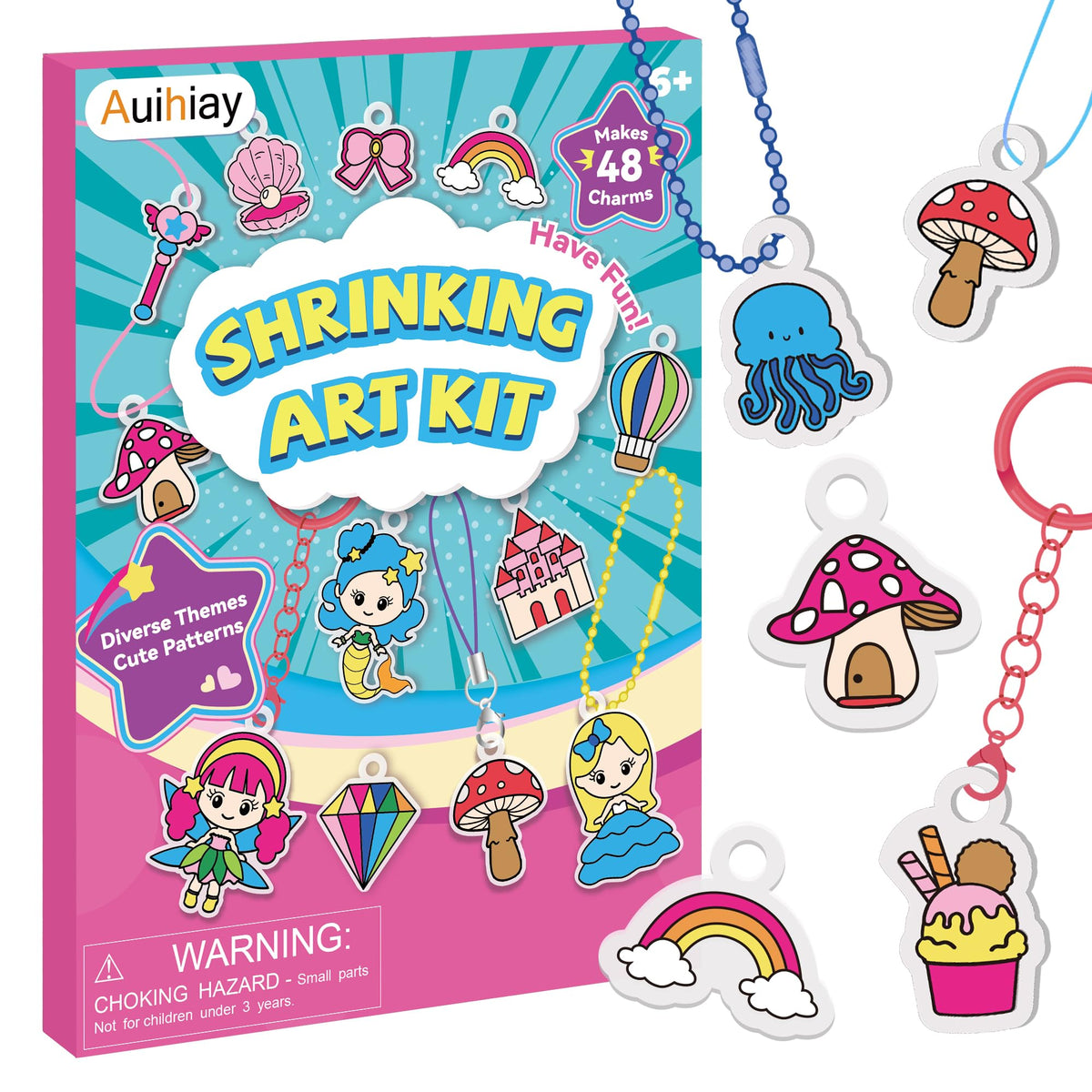 Auihiay DIY Shrinking Art Kit unicorn charms — whimsical backpack decor and safe crafting