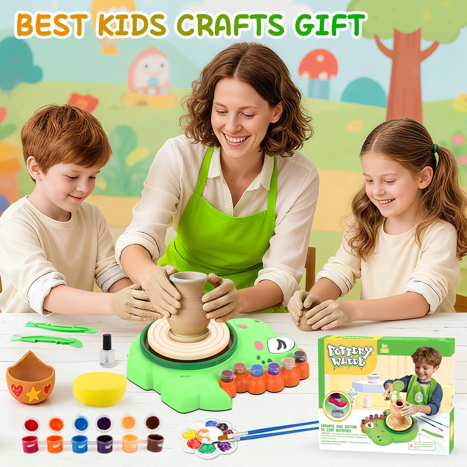 Aujazyble apron and accessories protect clothing while crafting colorful artworks.