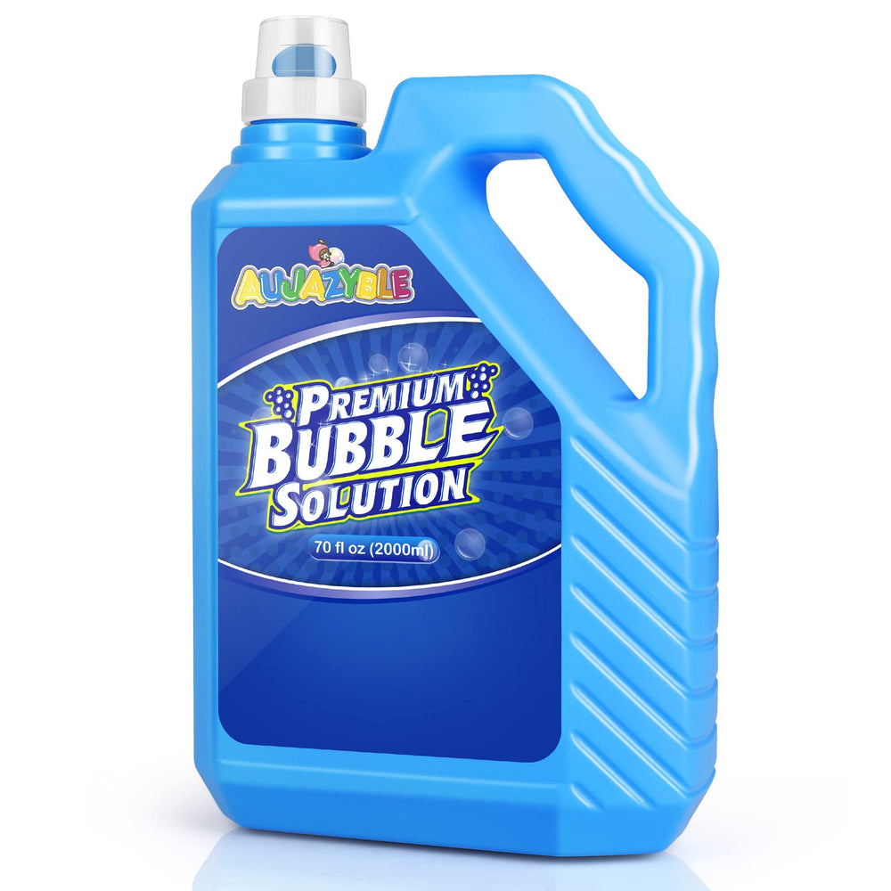 Aujazyble bubble refill 70oz bottle ready to pour for big bubbles.