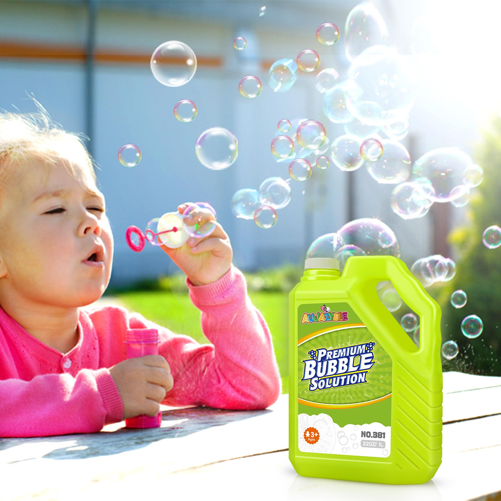 Aujazyble wand dipping for vibrant, large bubbles.