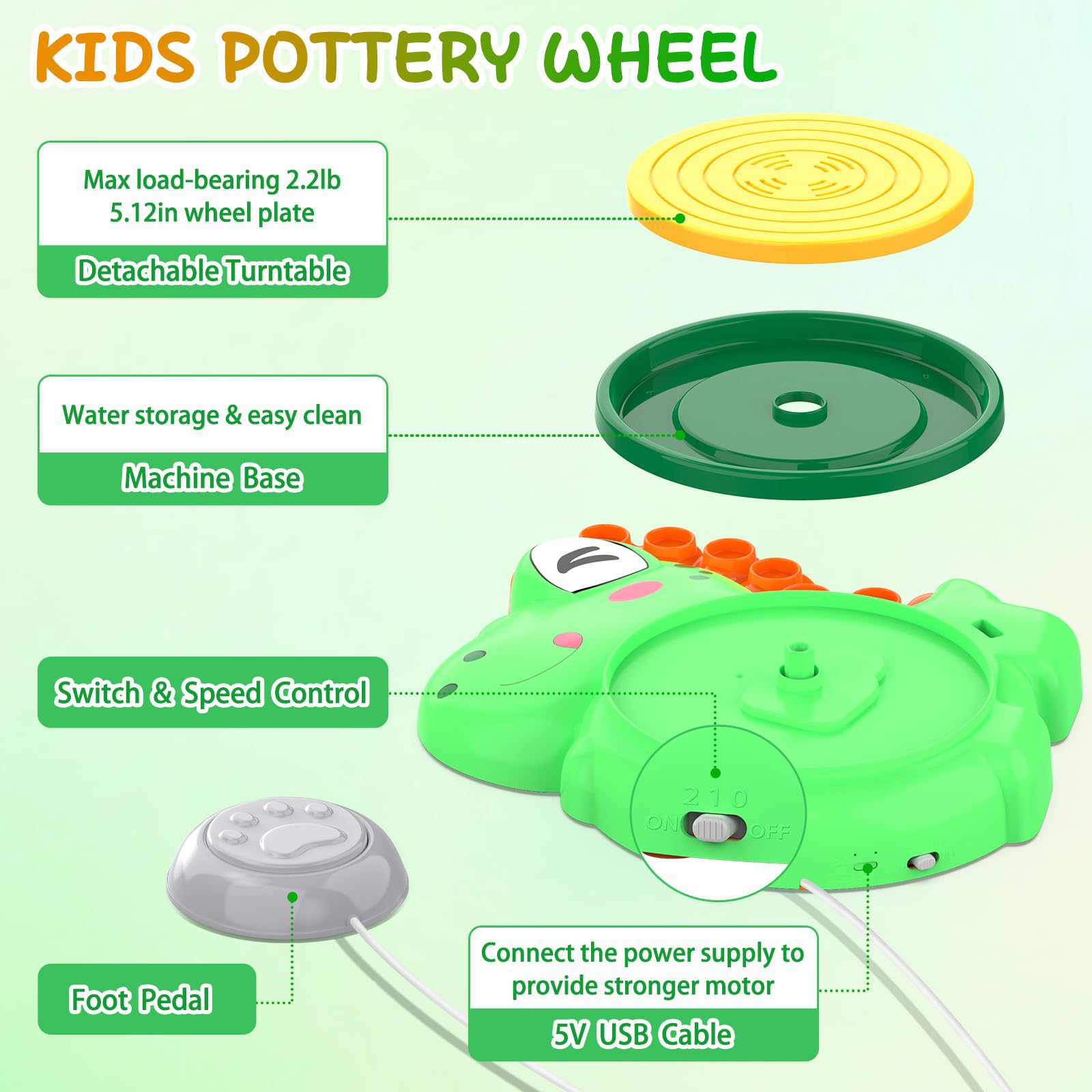 Aujazyble foot pedal spin feature lets kids control speed safely.