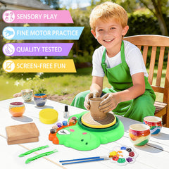 Aujazyble glaze and brush set add smooth finishes to kid-made pottery.