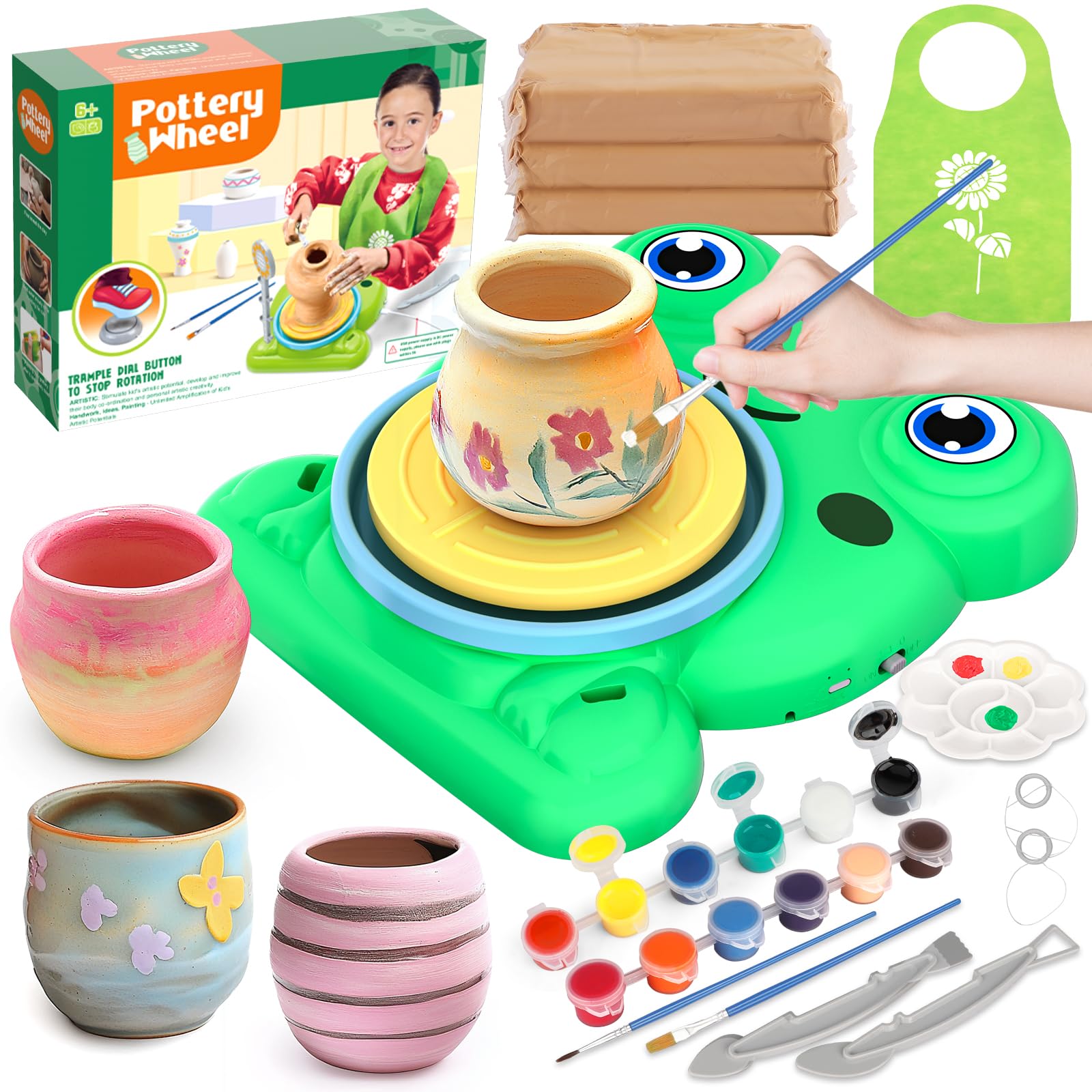 Aujazyble pottery wheel for kids in action, beginner-friendly crafting setup.