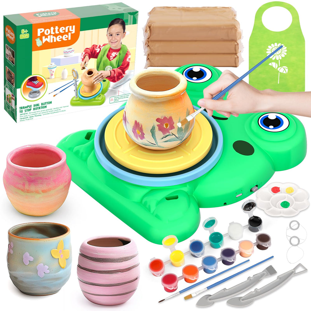 Aujazyble pottery wheel for kids in action, beginner-friendly crafting setup.