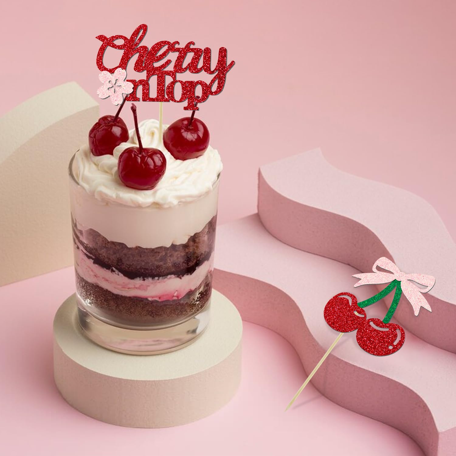 Aukolass cherry toppers brighten baby shower and bridal party tables.