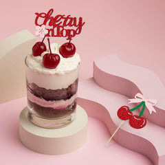 Aukolass cherry toppers brighten baby shower and bridal party tables.