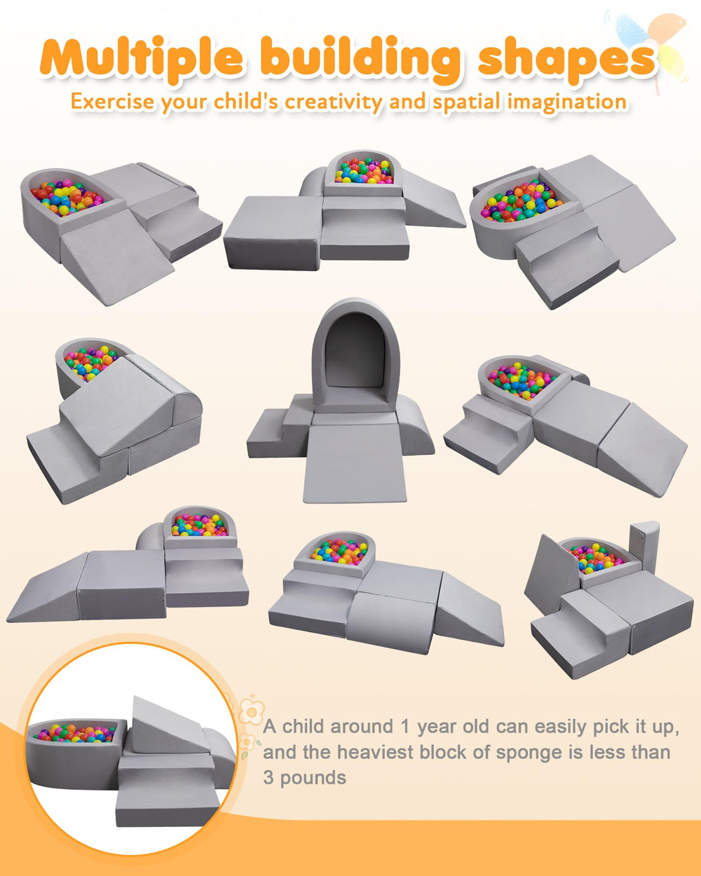 Auksay anti-slip base emphasizes stable play for crawling babies.