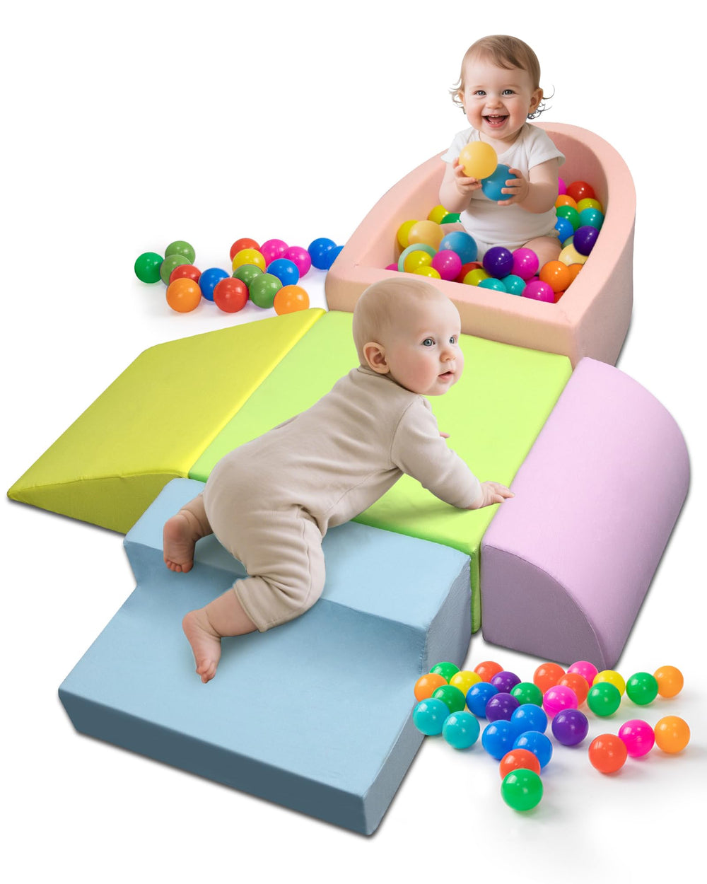 Auksay baby climbing blocks forming a soft play route for motor skill practice