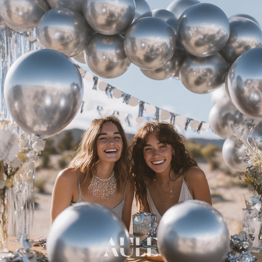 AULE 12-inch chrome balloons for elegant wedding or birthday decor.