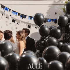 AULE black metallic balloon inflated with air for lasting decorative display