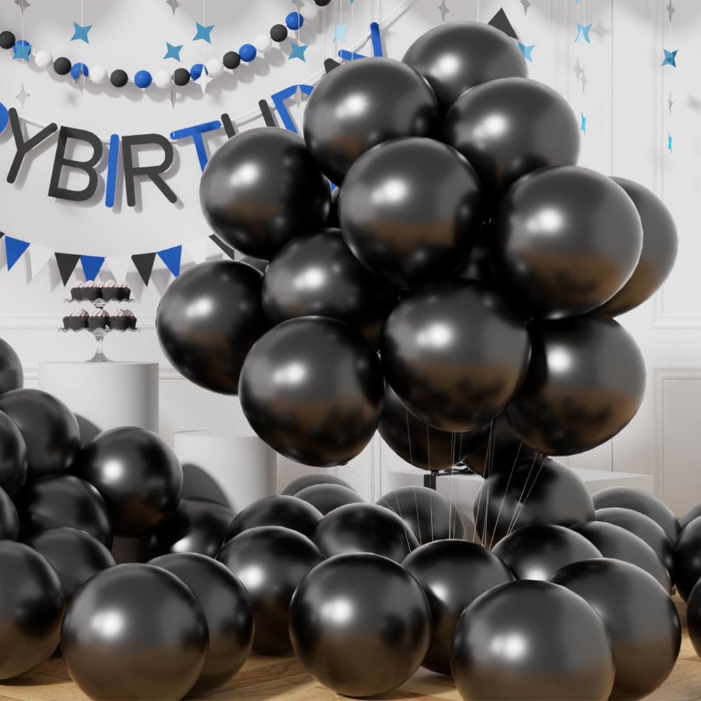 AULE black metallic balloons 12-inch pack, glossy chrome finish for chic party decor