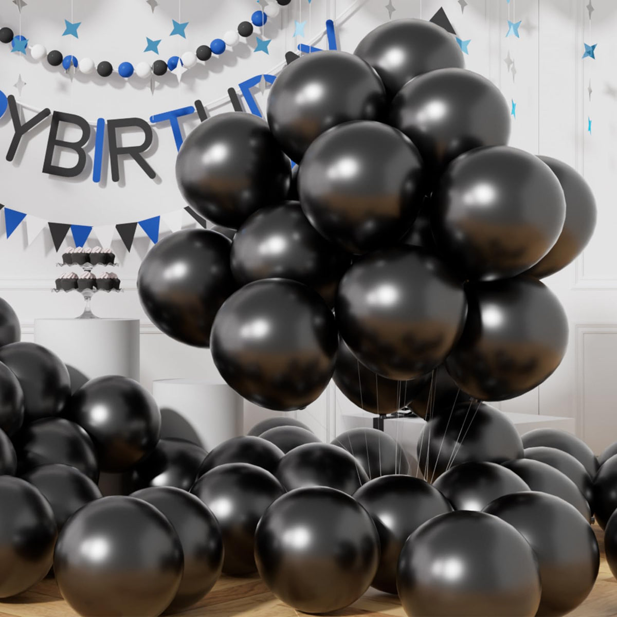 AULE black metallic balloons 12-inch pack, glossy chrome finish for chic party decor