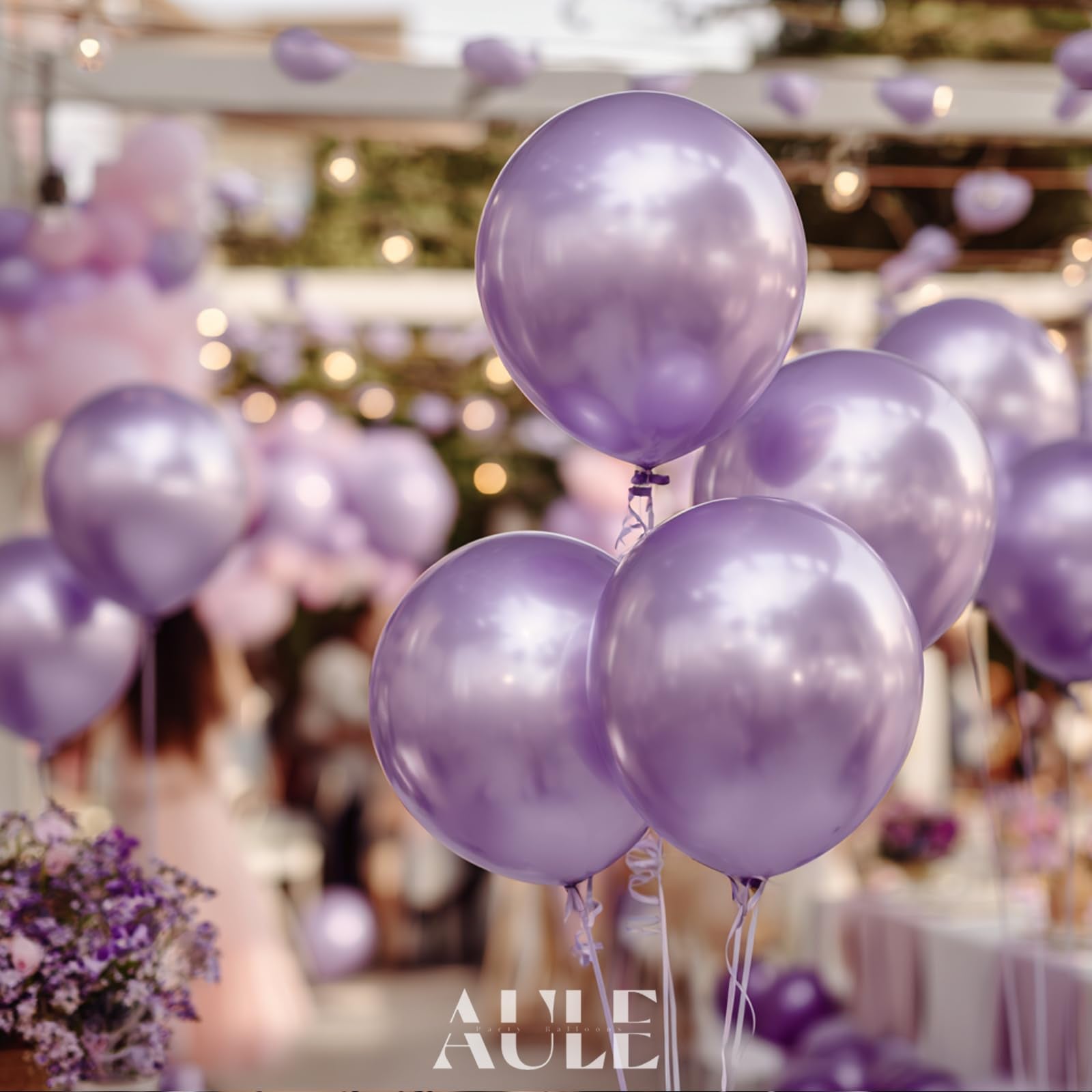 AULE lilac metallic balloons create vibrant wedding backdrops