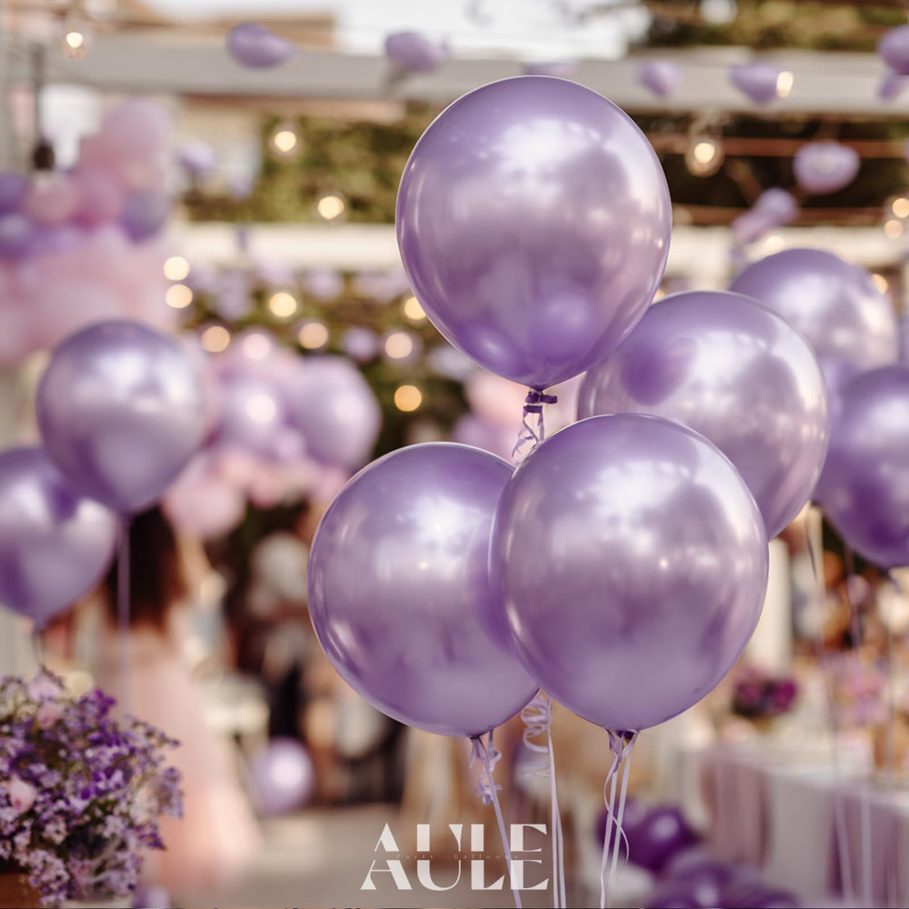 AULE lilac metallic balloons create vibrant wedding backdrops