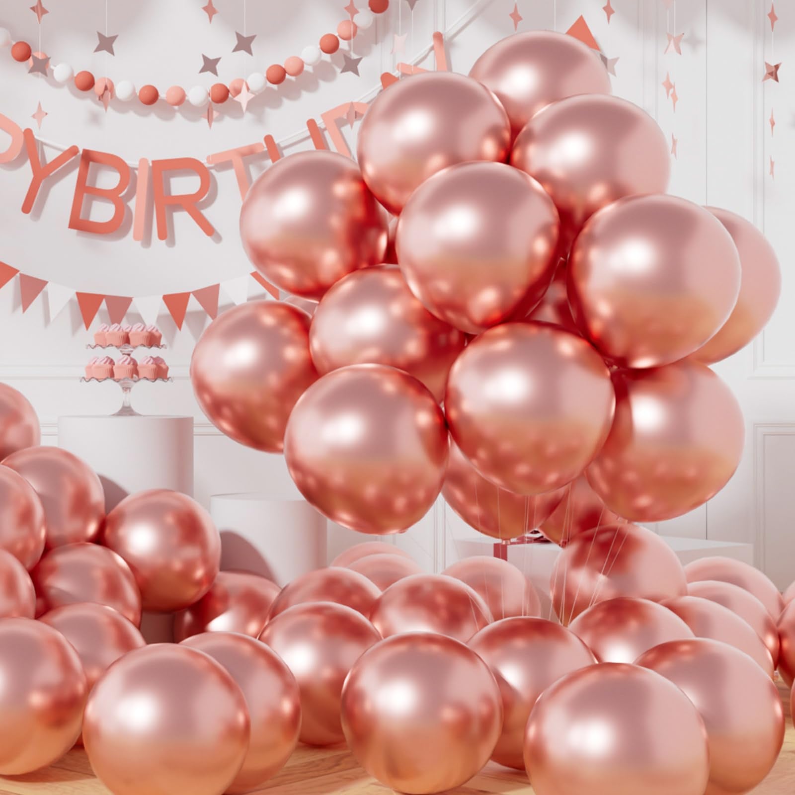AULE Party Balloons in rose gold metallic 12in for elegant weddings and parties.