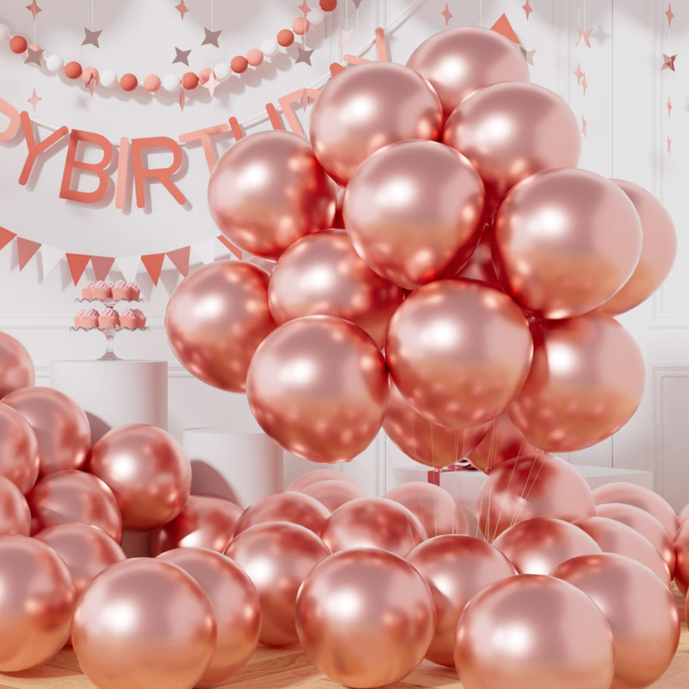 AULE Party Balloons in rose gold metallic 12in for elegant weddings and parties.