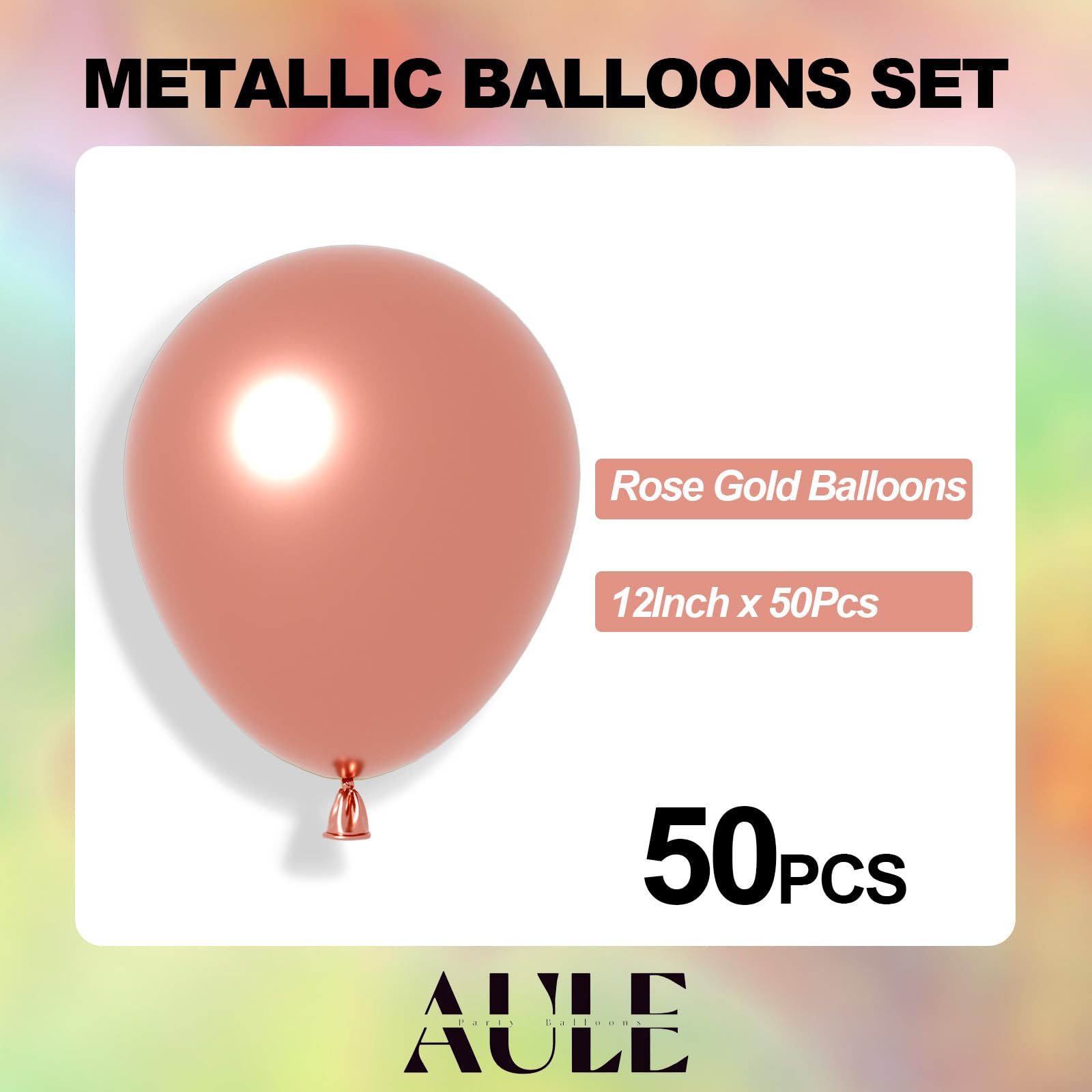 AULE rose gold metallic balloon decor for festive Christmas and carnivals.