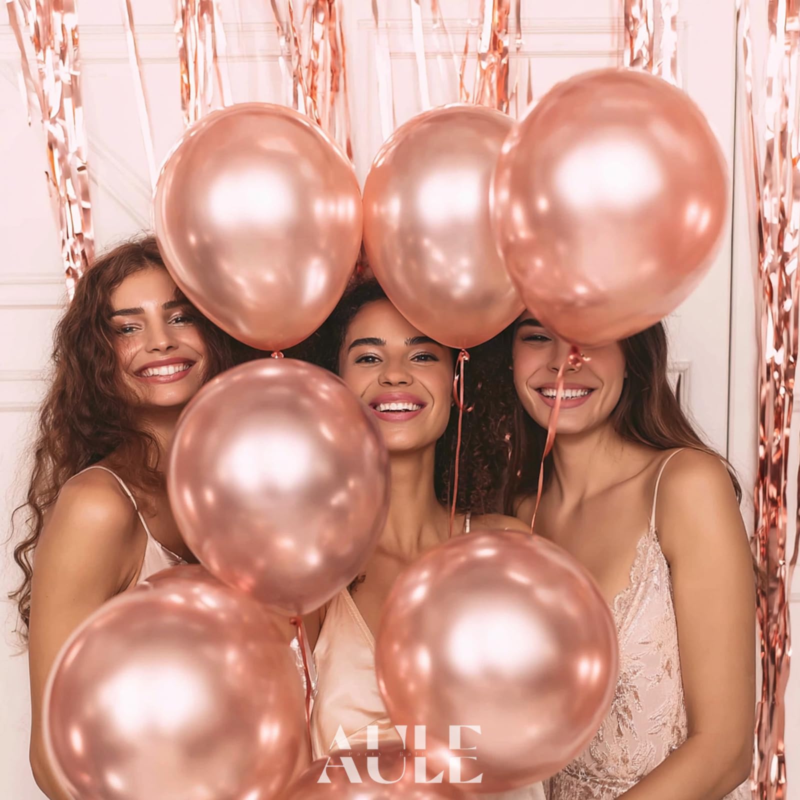 AULE rose gold metallic balloons for birthdays, baby showers, and celebrations.