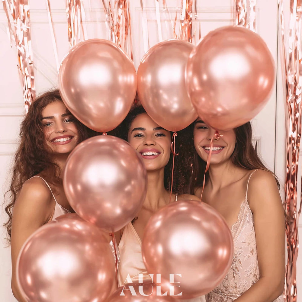 AULE rose gold metallic balloons for birthdays, baby showers, and celebrations.