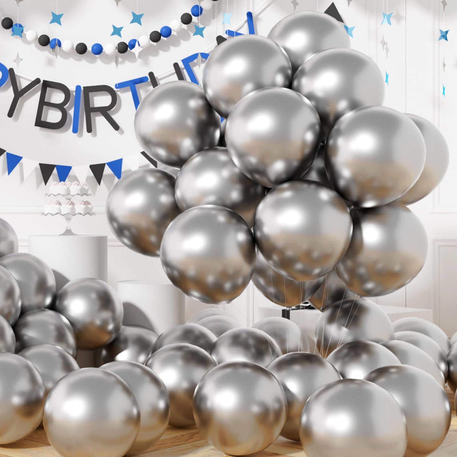 AULE silver metallic chrome balloons, 12-inch, ideal for wedding and birthday decor.
