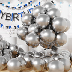 AULE silver metallic chrome balloons, 12-inch, ideal for wedding and birthday decor.