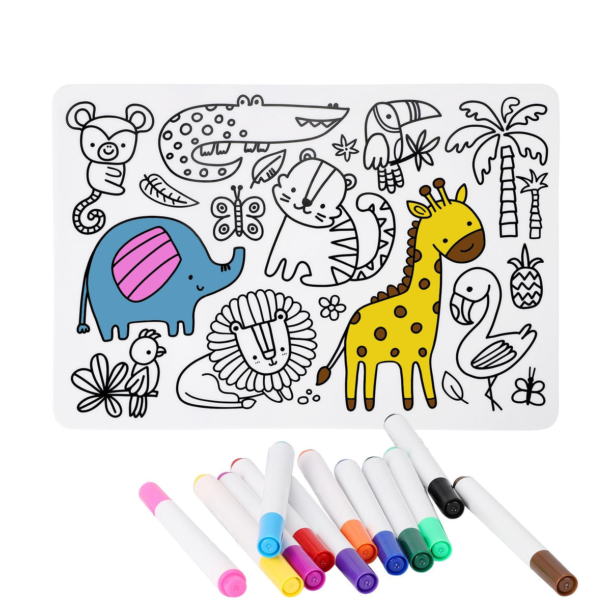 AULEGE wild coloring placemat with vibrant animal designs for mess-free coloring