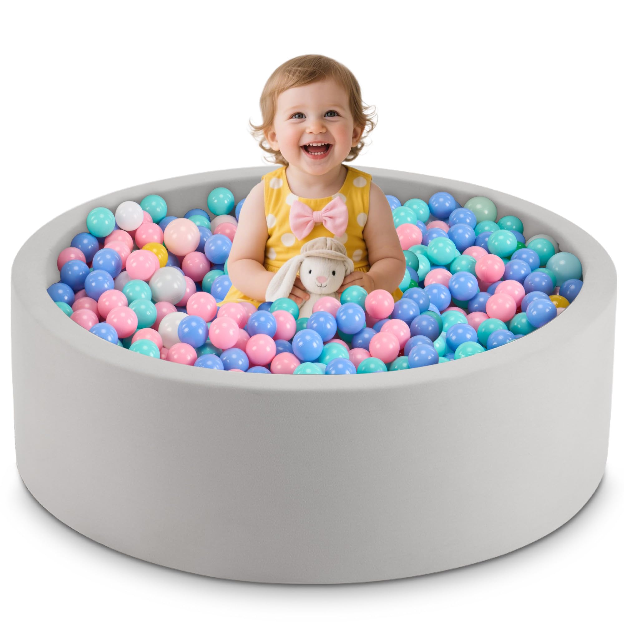 Aunekiv baby ball pit round outer view shows safe play space for toddlers.